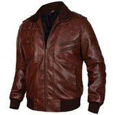 Café Racer Handmade Brown Leather Jacket with Removable Hood - Men's Motorcycle Slimfit Removable Hooded Leather Jacket - MNCLeather